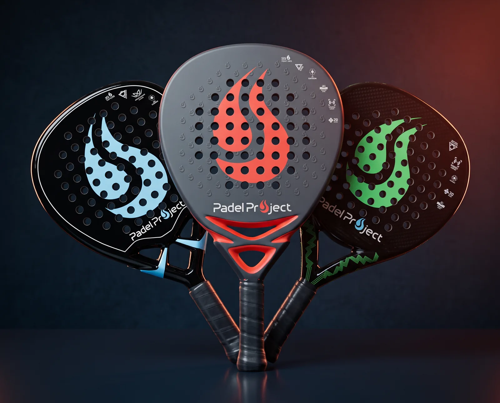 Le tre racchette Padel Project: Core, Dart e Kodawaru